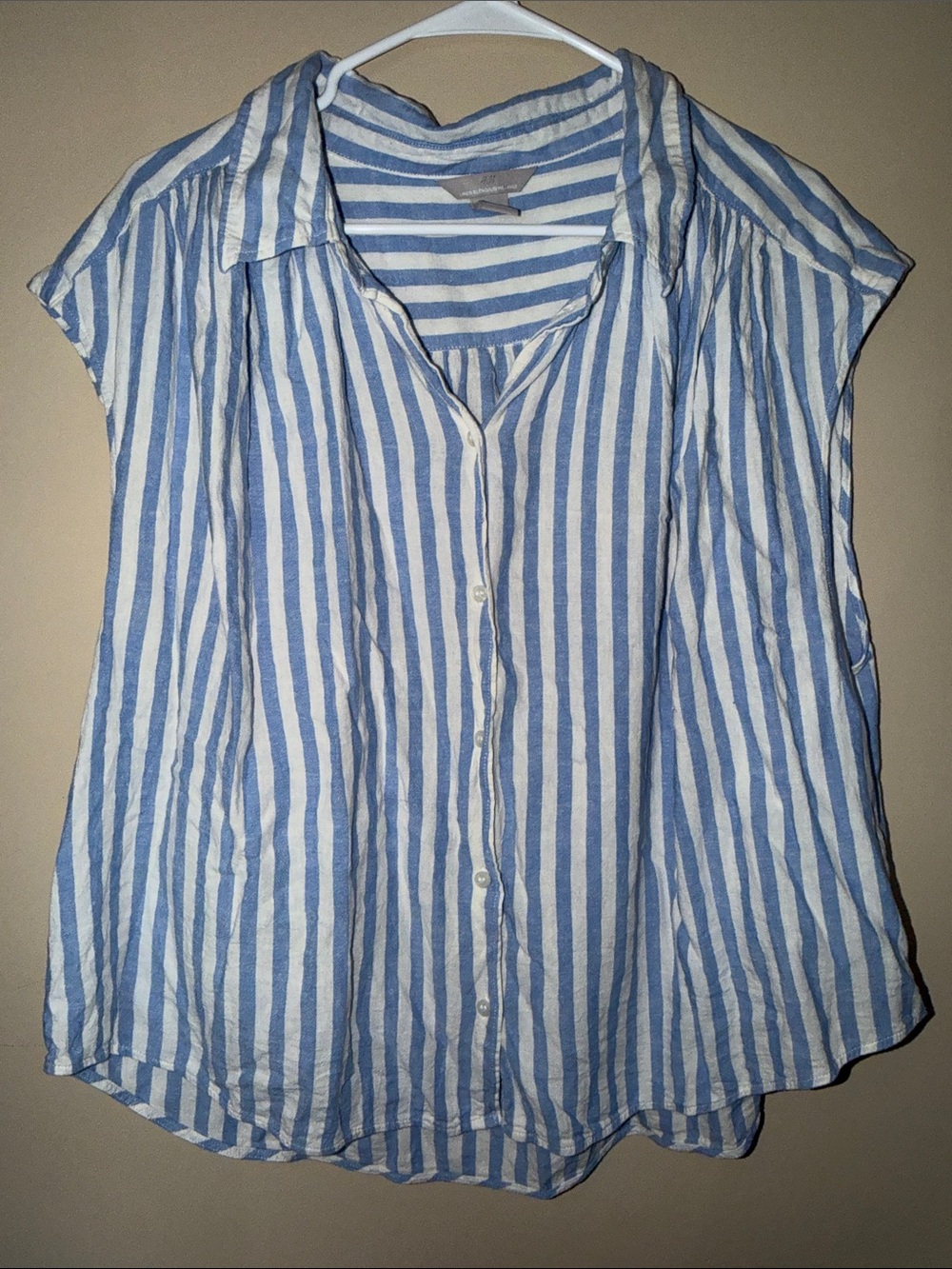 H&M Blue and White Striped Button-Down Women's Shirt